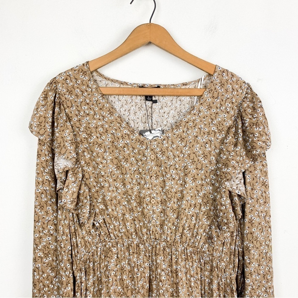NWT Gigio USA Ruffle Floral Prairie Peasant Midi Dress Sz L - Picture 3 of 9